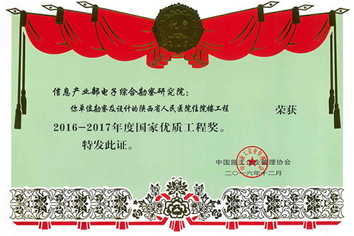 省人民醫(yī)院住宅樓工程獲國家優(yōu)質(zhì)工程獎(jiǎng)
