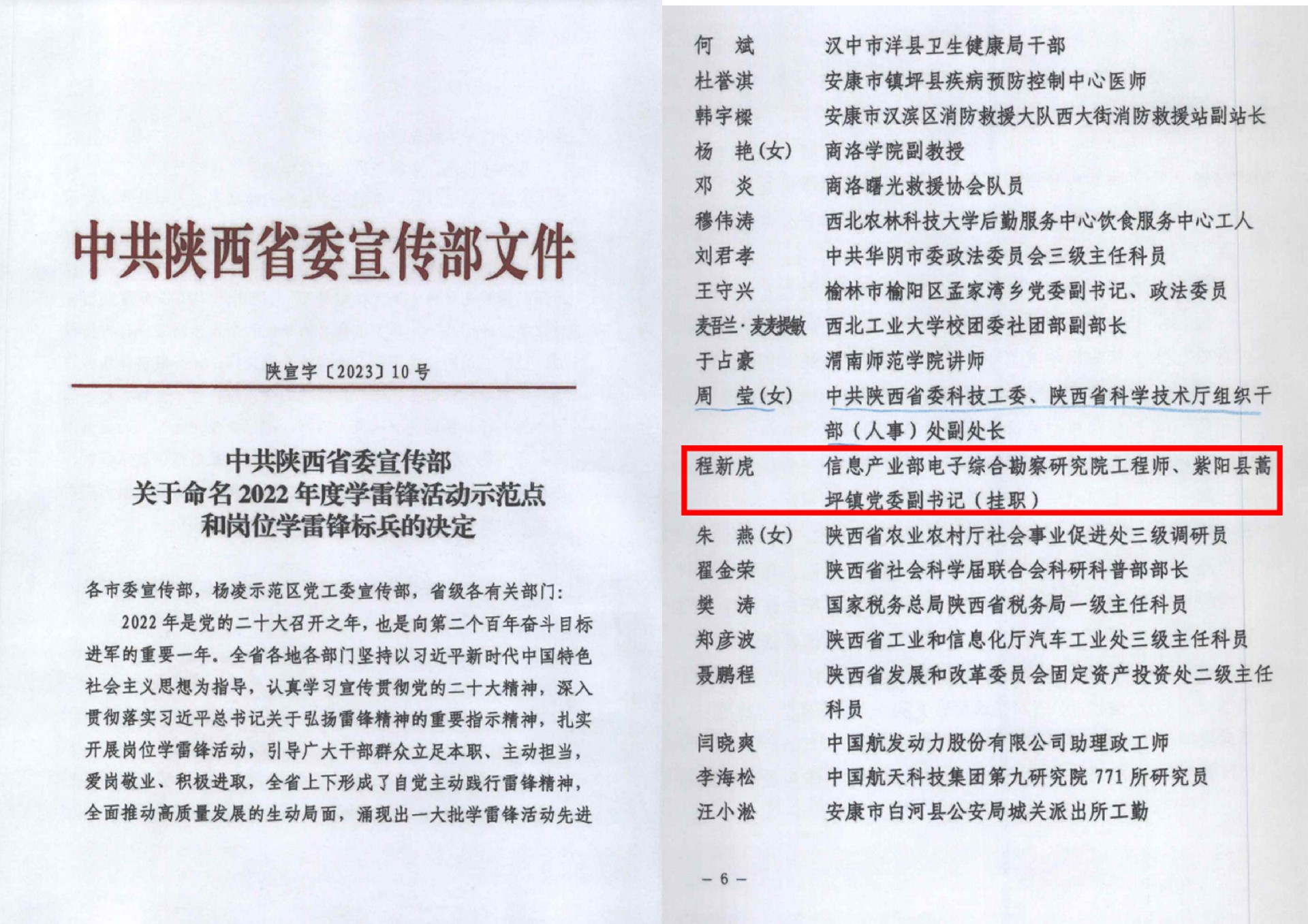 我院派出掛職干部程新虎同志榮獲 中共陜西省委宣傳部2022年度 崗位學(xué)雷鋒標(biāo)兵稱號(hào)